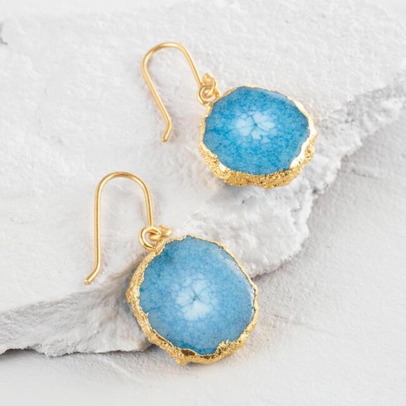 World Market Jewelry - Blue World Market Geode Druzy Earrings Gold Dangle